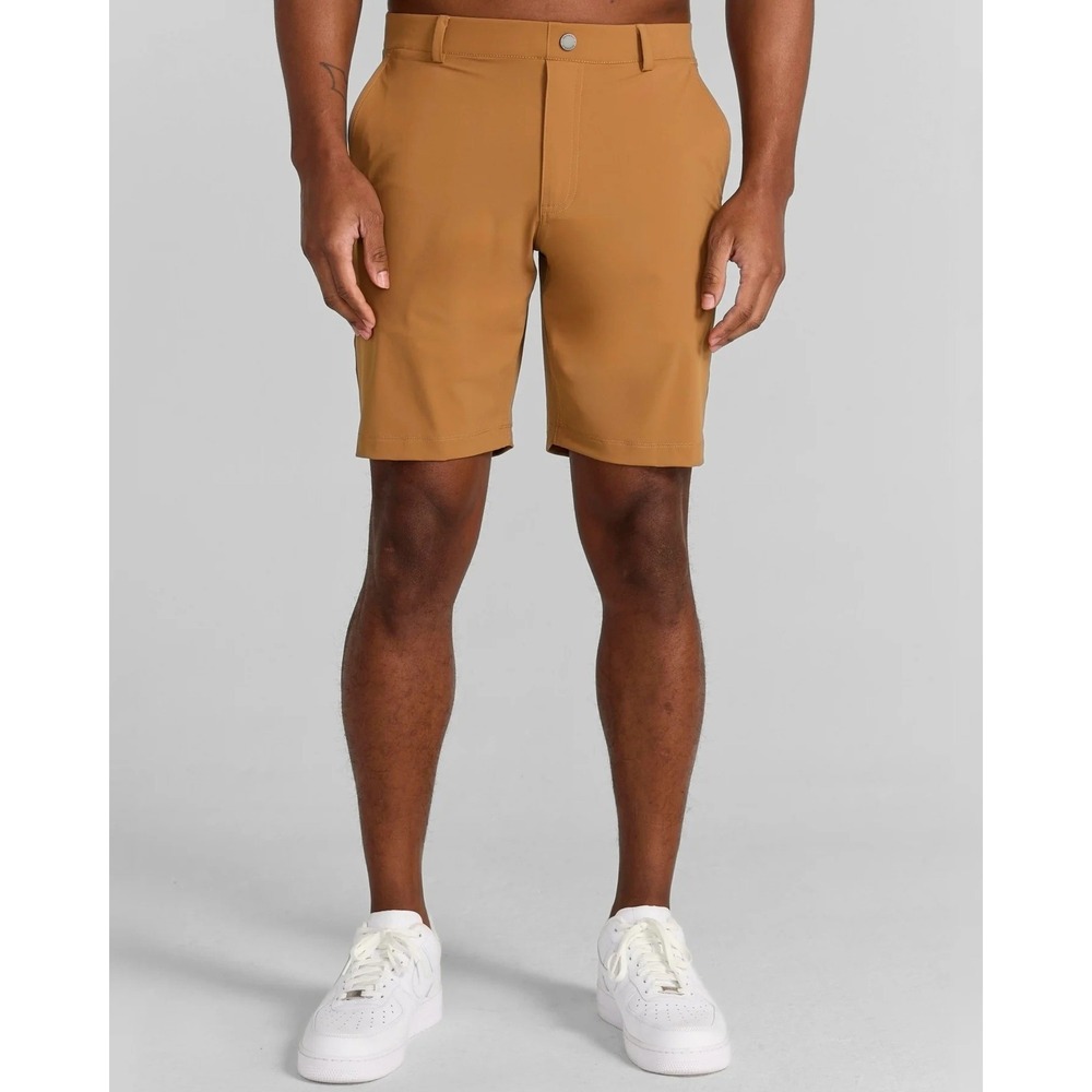 Redvanly Mens Athletic Luxury Golf Shorts Camel Brown Size L NWT